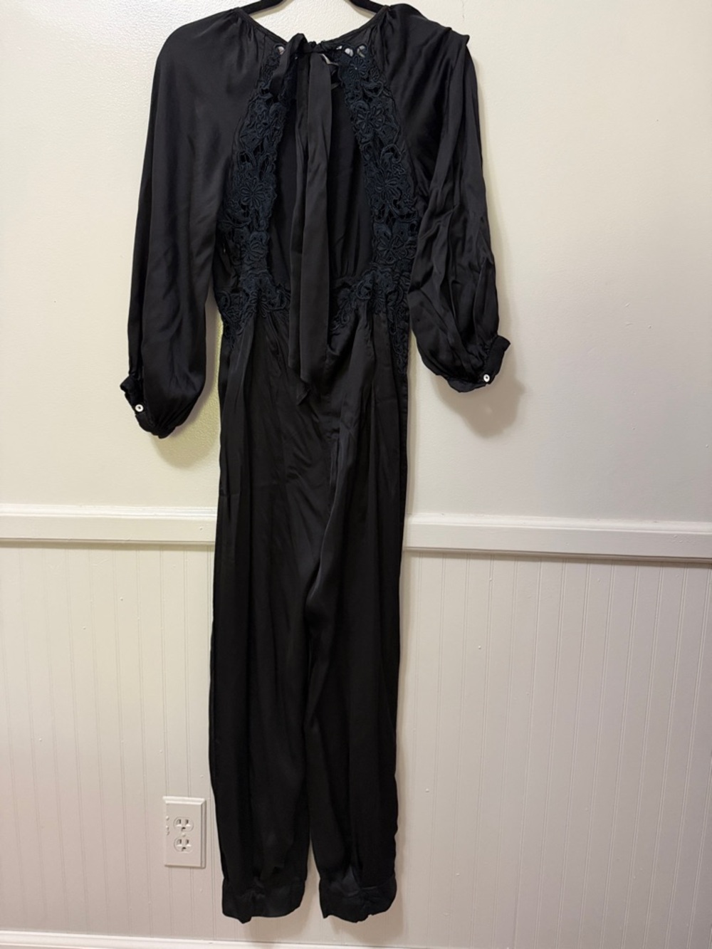 Free people Black Long Sleeve Jumpsuit with Lace Insets